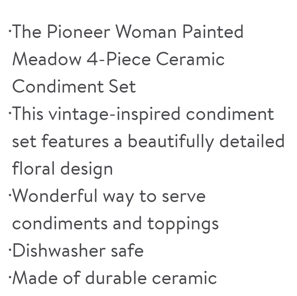 2024 ❤️ New Pioneer Woman Painted Meadow 4-Piece Condiment Set - Picture 7 of 10